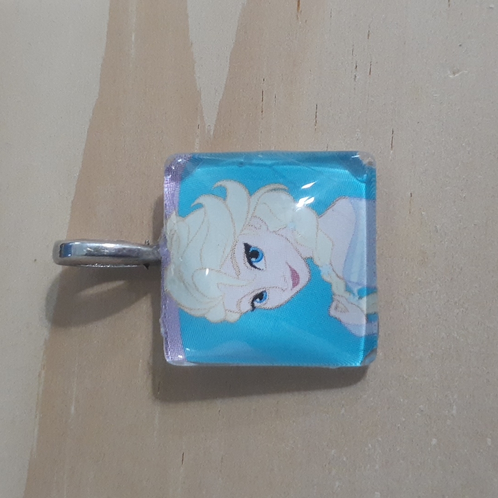 Hand Crafted Elsa Glass Tile Pendant Frozen Disney Jewelry Gift